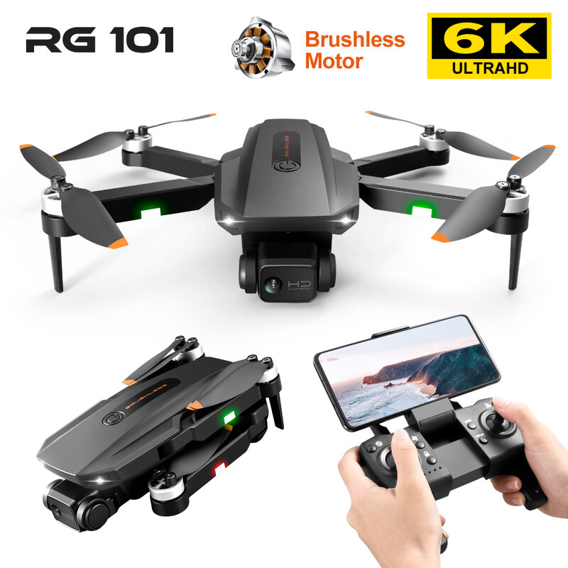 Gps seguidor rg101 rc zangão 6k 1080p 720p câmera grande angular wifi fpv fotografia aérea helicóptero dobrável quadcopter zangão brinquedo