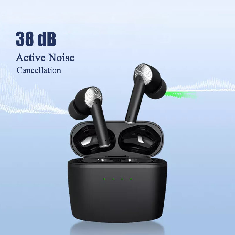 سماعات أذن J8 ANC TWS مزودة بتقنية البلوتوث 5.2 سماعات أذن لاسلكية بخاصية إلغاء الضوضاء منخفضة الكمون 4-Mic سماعات أذن مع ميكروفون مقاوم للماء