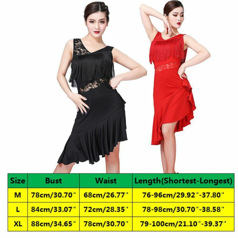 Women Sexy Lace Tassel Latin Camisole Dress Solid Color V-Neck Sleeveless Temperament Dance Dress Stage Costume