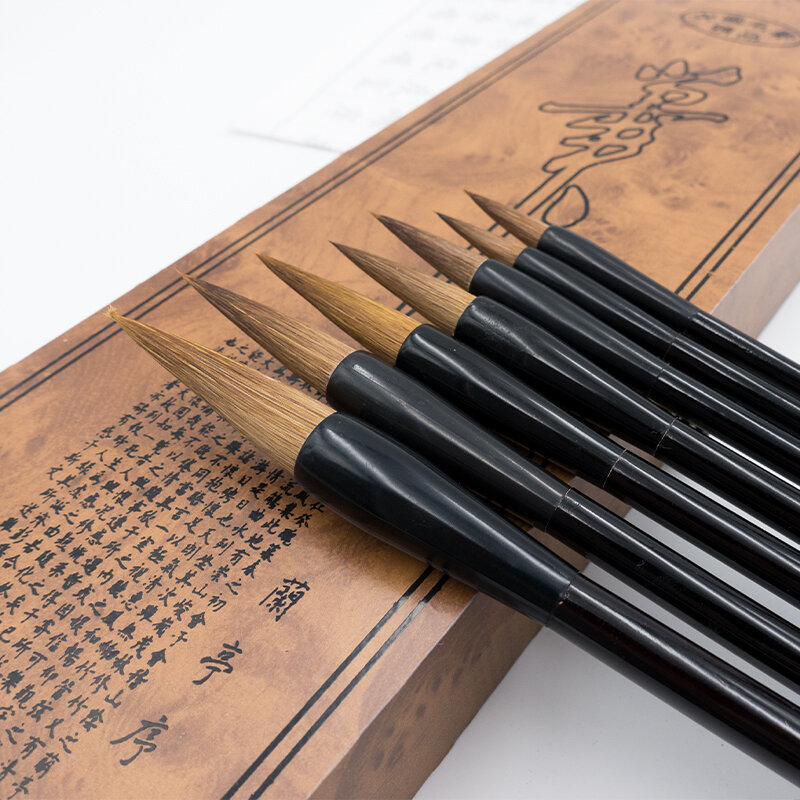 الصينية 7 قطعة/الوحدة الخط التقليدي الكتابة فرشاة القلم مجموعة صندوق خشبي الذئب الشعر الطلاء فرشاة للمياه اللون الفن لوازم