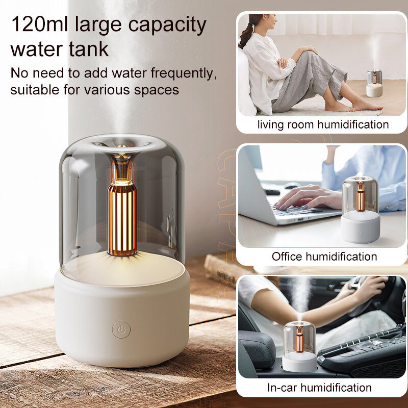 Portable Candlelight Aroma Diffuser Electric Usb Air Humidifier Cool Mist Maker Fogger With Led Night Light Automatic Shutdown