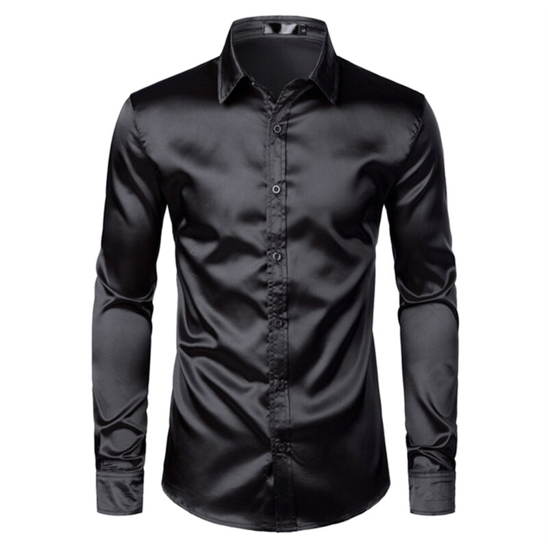 Camisa de vestir negra para hombre, ajustada, adecuada para boda, fiesta, baile, informal, 2023