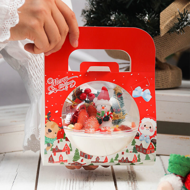 20 pçs transparente recipiente de bolo de tigela de plástico forma de bola bolo embalagem de natal forma de alce caixa de mousse caixa de bolo de festa de natal