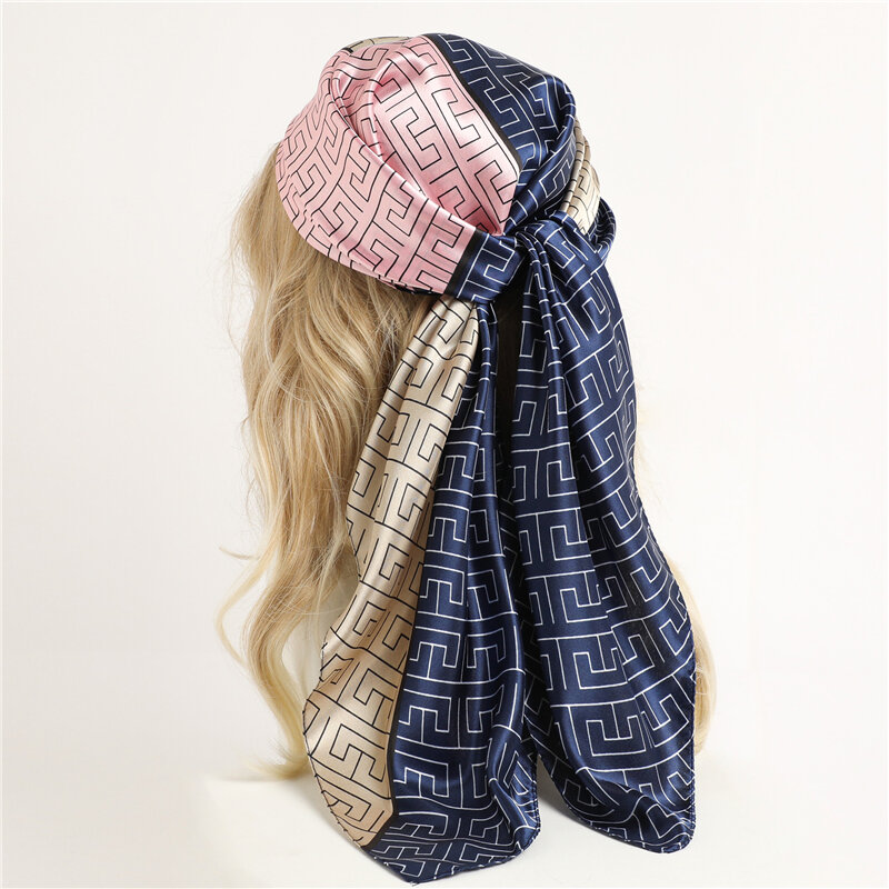 Роскошный брендовый Шелковый квадратный шарф 90 см, Женский дизайнерский женский головной платок, мусульманский хиджаб, бандана