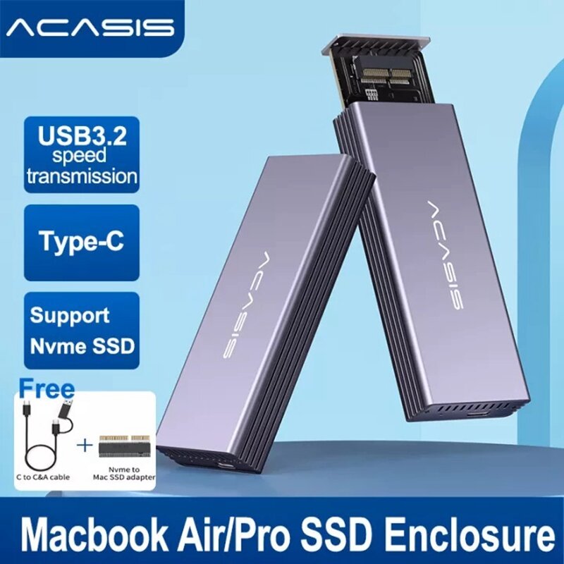 ACASIS USB C 3.2 SSD Enclosure Suit M.2 Nvme SSD 12 + 16 PIN per Apple Mac/iMac/MacBook Pro/Air 2013 a 2017 custodia portatile