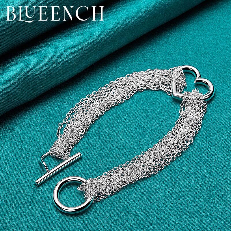 Blueench 925 prata esterlina amor pingente multicamadas ot fivela de corrente pulseira adequado para europeu americano moda alta jewelr