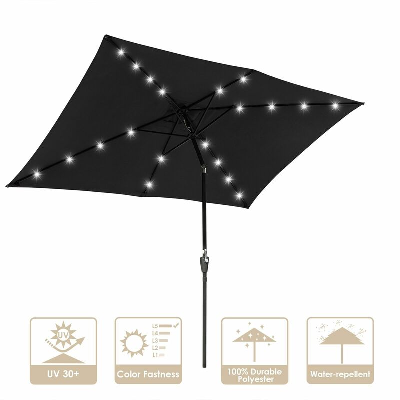 Parapluie LED solaire en aluminium 10x6 pieds, Patio, économe en énergie, avec 20 LED, noir