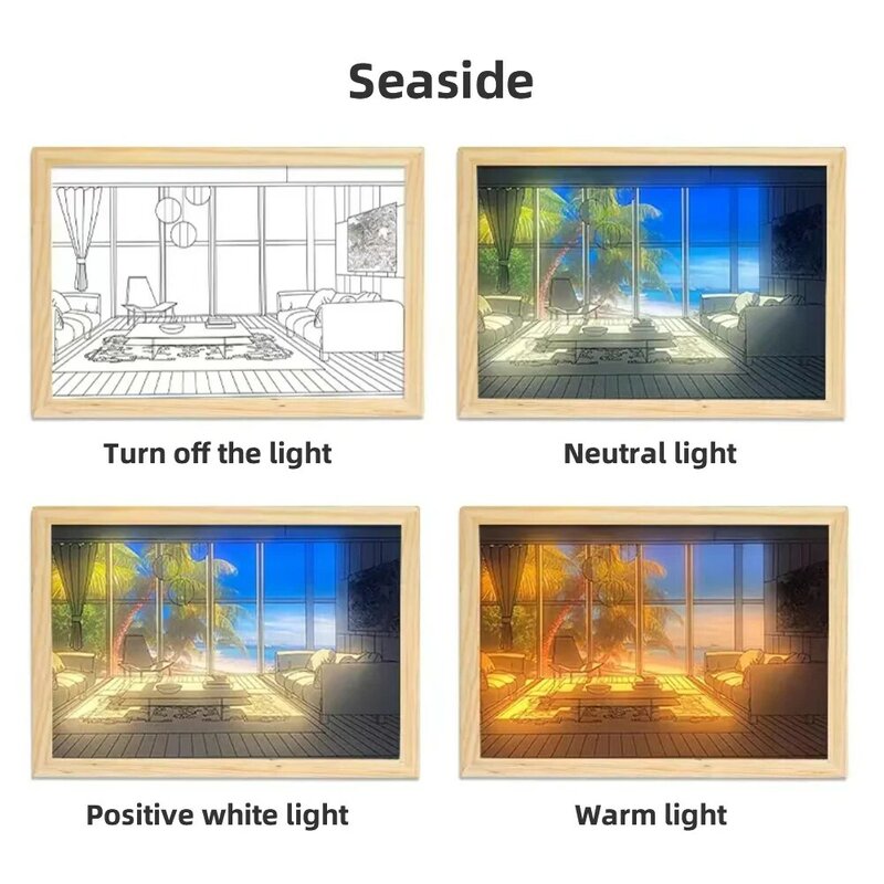 Obraz oświetlenie dekoracyjne sztuka ścienna 3D światło nocne Shadow Box kaseton Led rama drewniana obraz sztuka sztuka dekoracje domowe w stylu nordyckim prezent