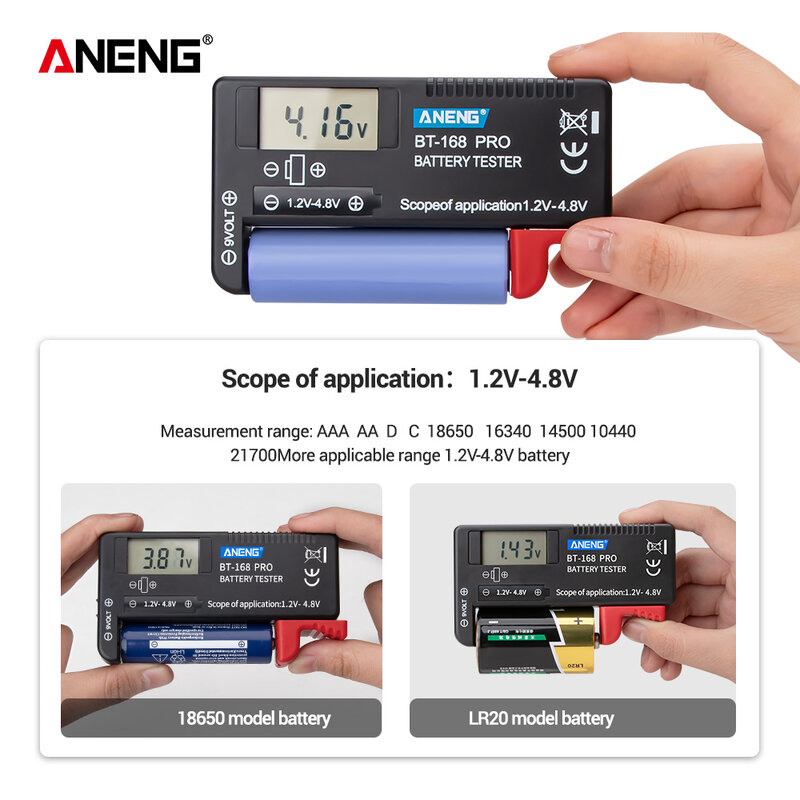 Aneng an-デジタルリチウム電池容量テスター,市松模様のロードアナライザー,単三電池チェック,セル,ユニバーサルテスト,168個
