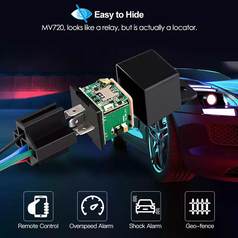 Mv720-ミニ自動車用GPSトラッカー,リモートアプリケーション制御,車用,90v,80mah,バッテリー,オフロード,GPSロケーター