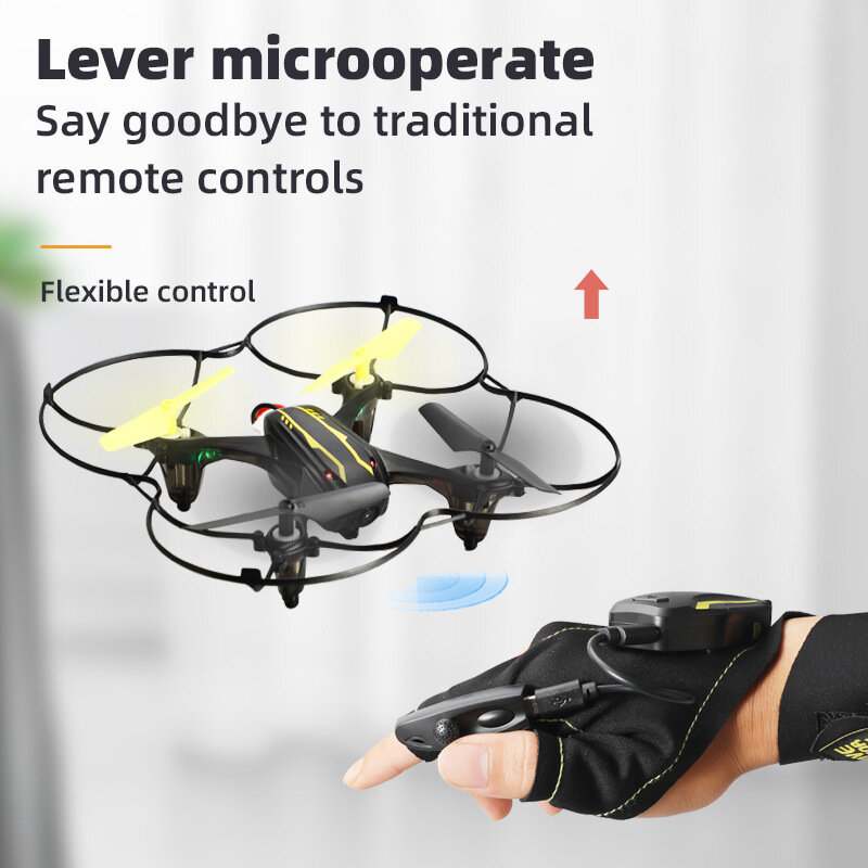 Guanto a induzione telecomando UAV luce a quattro assi gesto di sospensione intelligente aereo RC aereo resistente agli urti e alle cadute