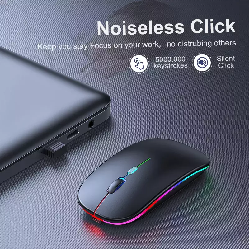 Mouse Nirkabel Bluetooth RGB Mouse Komputer Isi Ulang Mause Diam Ergonomis USB Tikus LED Backlit Mouse Gaming untuk Laptop PC