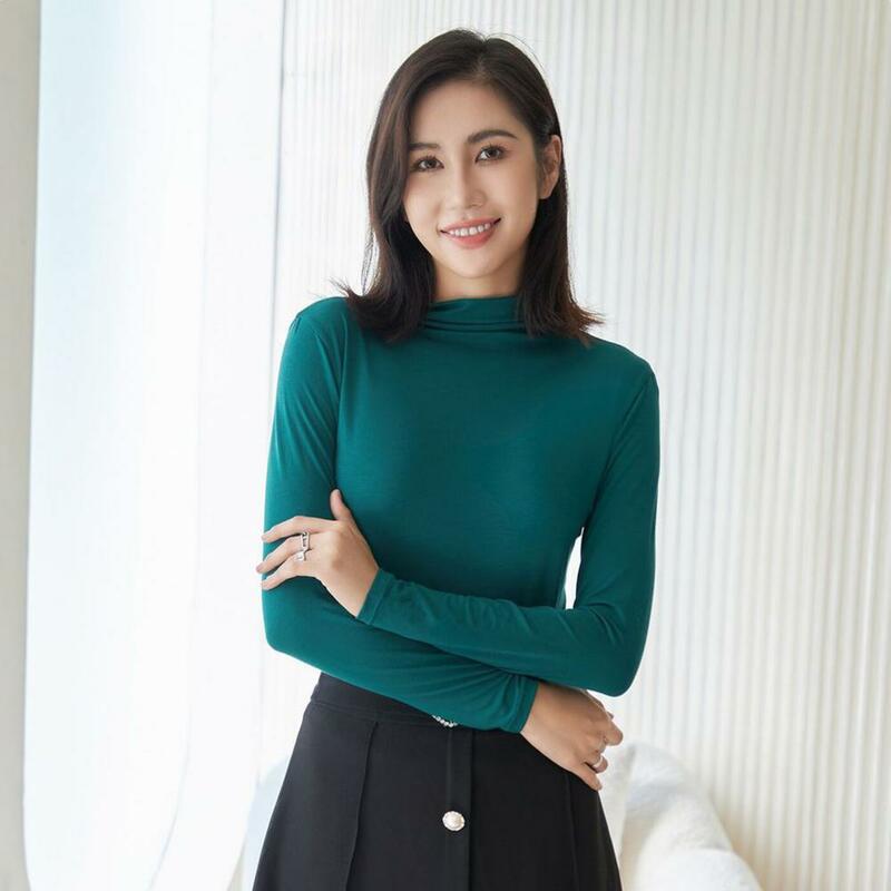 Half High Collar Long Sleeve Bottoming Top Spring Autumn Solid Color Slim Bottoming Blouse Daily Clothing