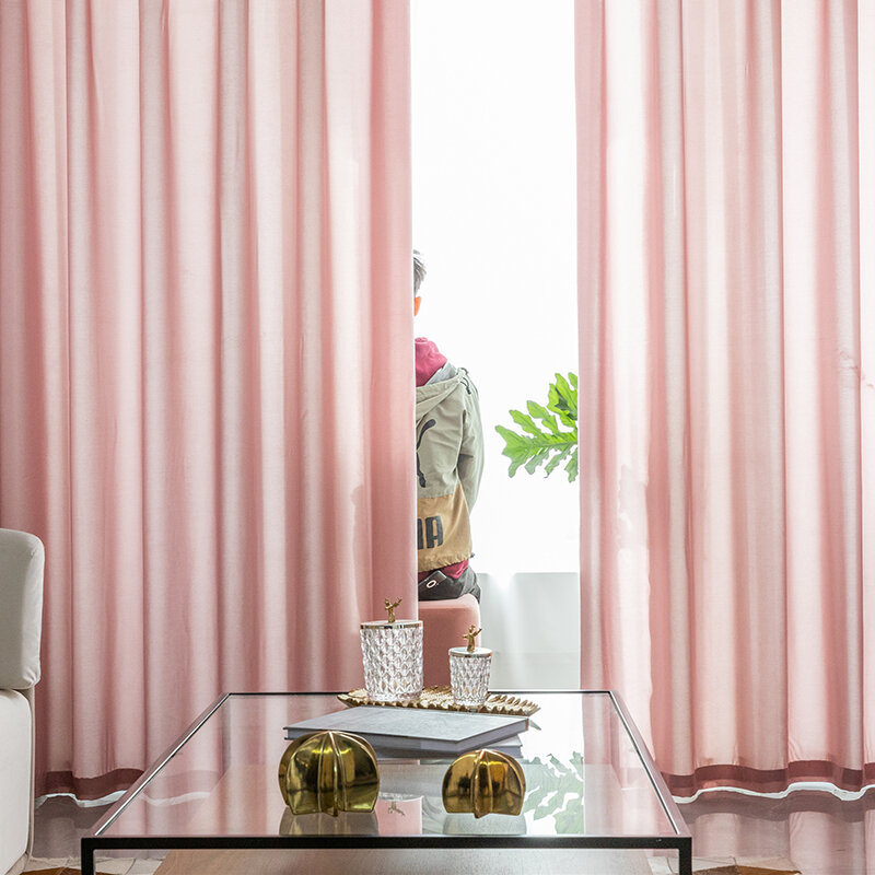 Cortinas transparentes y gruesas para sala de estar, Cortinas elegantes de gasa para decoración de ventana, color café, rosa, blanco y azul, 2021