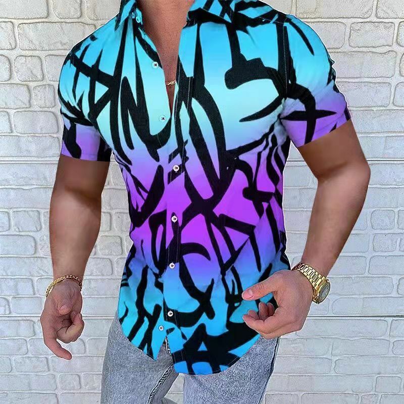 夏の男性のスリムシャツカジュアルラペルストリートファッション半袖シャツ男性の18 + ハワイトップス男性のtシャツ
