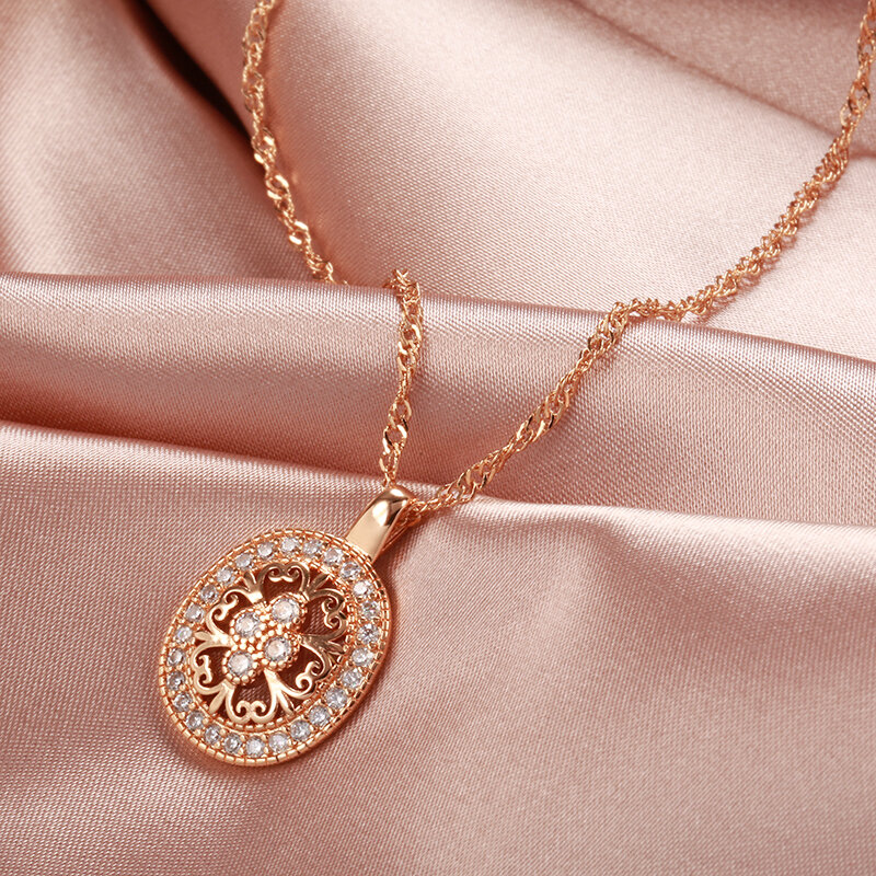 Youjyo Kalung Liontin Warna Rose Gold 585 Mewah untuk Wanita Perhiasan Klasik Zircon Alami Kalung Pernikahan Pengantin Vintage