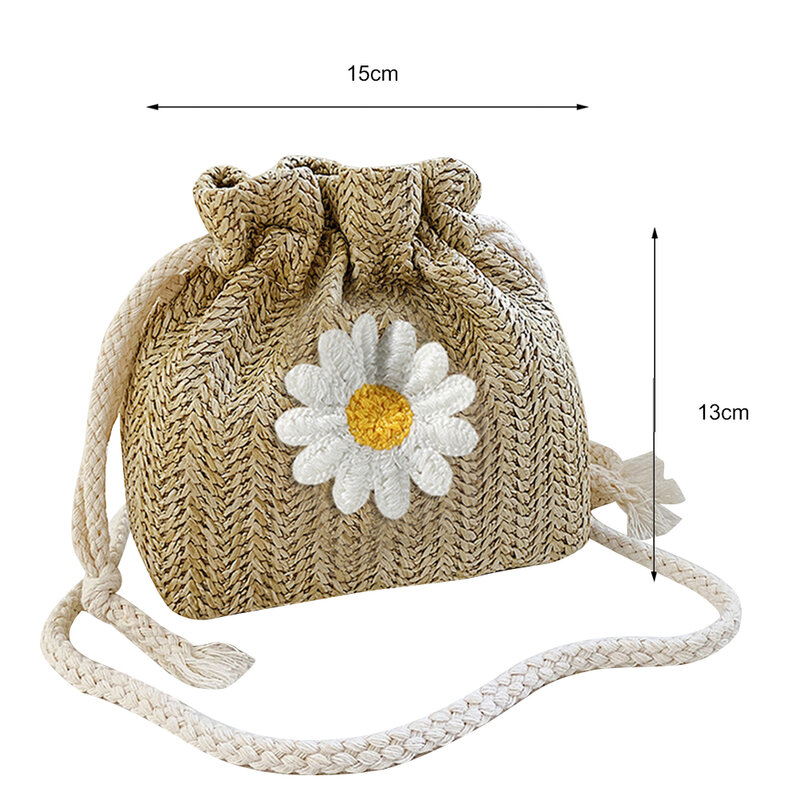 Drawstring Straw Shoulder Bags Summer Beach Sunflower Woven Bucket Bag Seaside Holiday 2022 Ladies Small Crossbody Handbag Purse