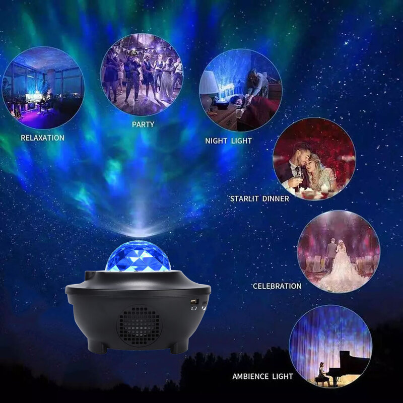 Светодиодный проектор звездного неба, музыка, Bluetooth, USB, сказочные огни, вращающаяся звезда, Галактический свет, проектор, лампа, Светодиодны...