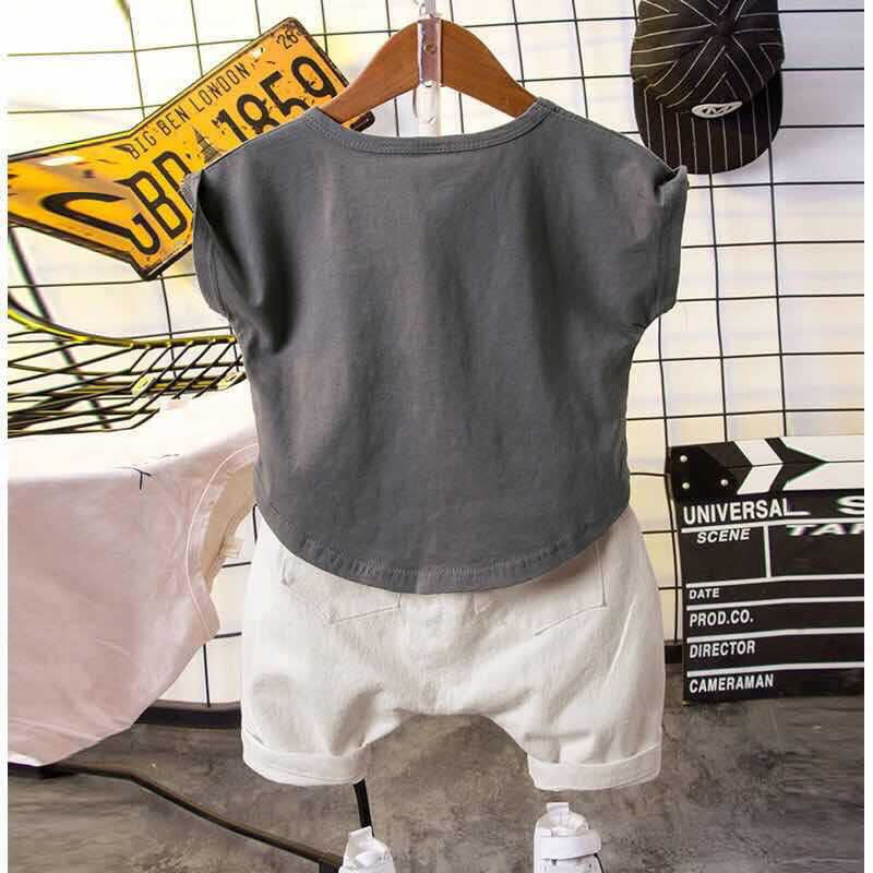Ropa sencilla de algodón para niños, conjunto de manga corta, camiseta, pantalones, 2 piezas, cuello redondo