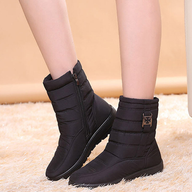 Snow Boots Women New Boots Ladies Zipper Platform Ladies Shoes Flat Waterproof Ankle Boots Plush Botas Mujer Winter Shoes