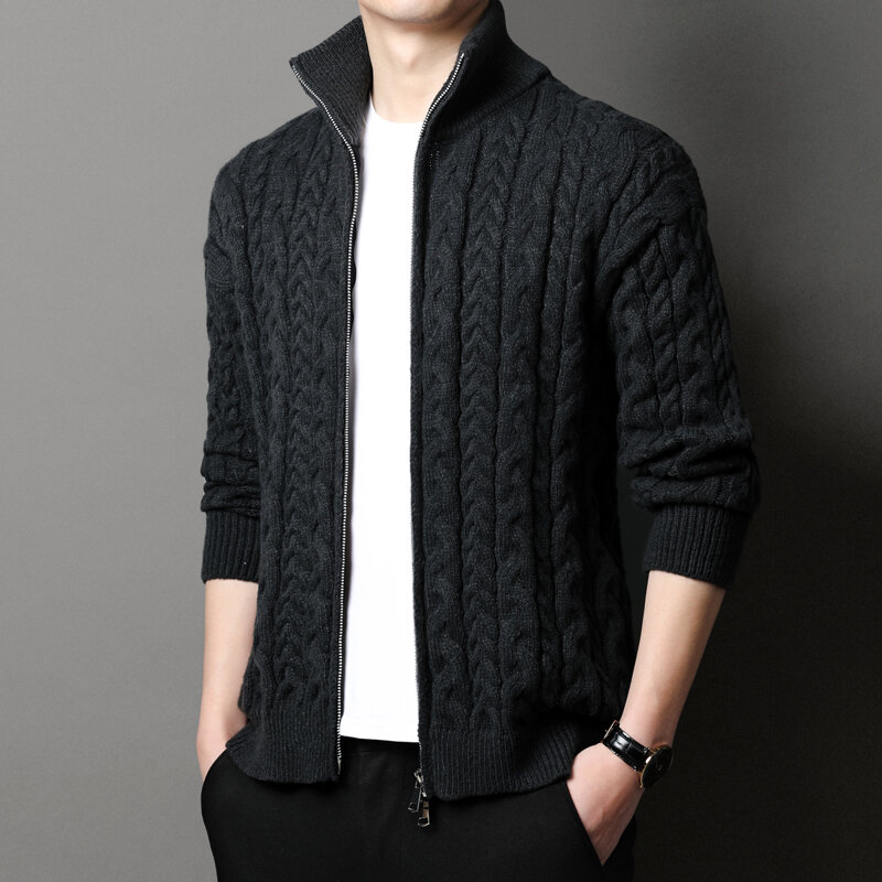Cardigan maglione da uomo primavera e autunno stile giapponese e coreano Vintage Jacquard colletto alla coreana maglione con cerniera cappotto Casual