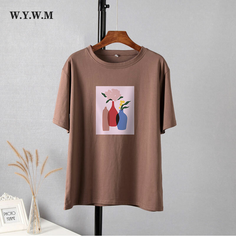 WYWM-camisetas con estampado de dibujos animados para mujer, blusas holgadas de moda Simple Harajuku, camisetas de manga corta de algodón suave para mujer 2023