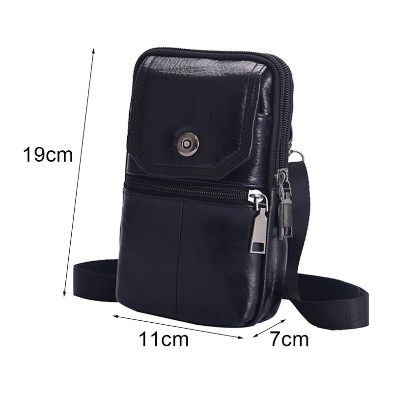 Multifunction Men Cowhide Leather Shoulder Bags Multi-layer Waterproof Male Zipper Phone Messenger Bag Pure Color Handbag