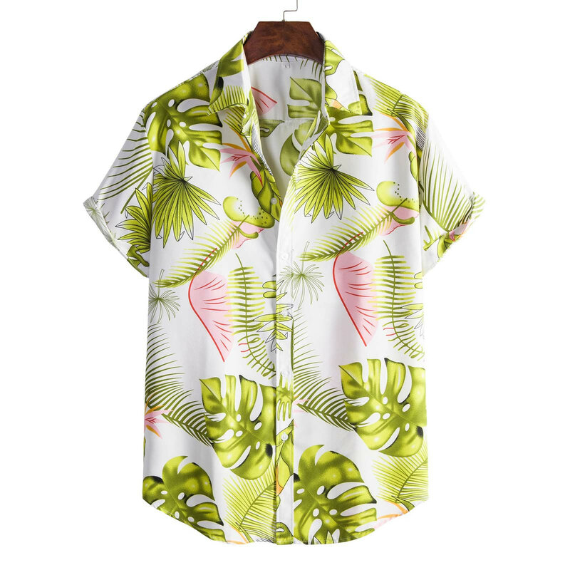 Camisas masculinas de manga curta impresso primavera praia blusa verão magro camisa esfrega