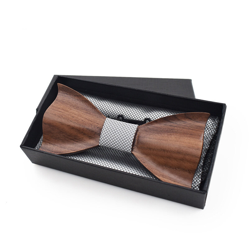 Nowe 3D Bussiness drewniane krawaty dla mężczyzn moda Pocekt kwadratowe spinki do mankietów łuk zestaw wesele Handmade Gravata Wood Bowtie garnitur