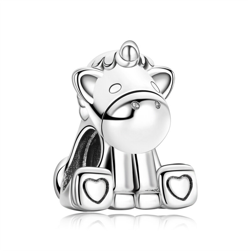 La Menars  925 Sterling Silver Cute Zircon Unicorn Dangle Charms for Bracelet Bangel Women Fine Beaded Jewelry