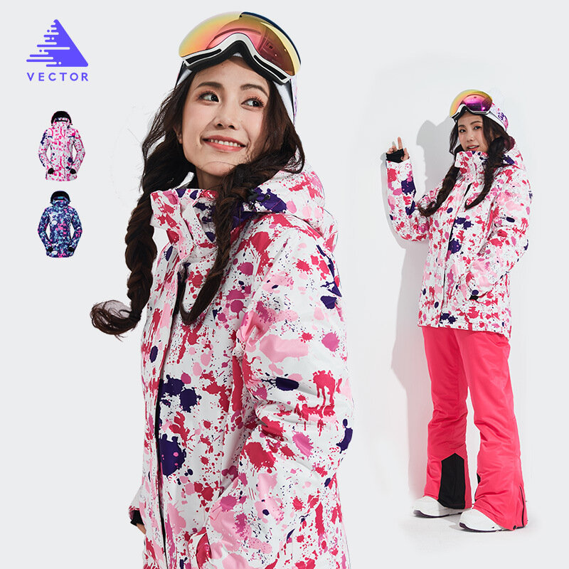 Grosso quente terno de esqui feminino à prova dwindproof água à prova de vento esqui e snowboard jaqueta calças conjunto feminino trajes de neve ao ar livre