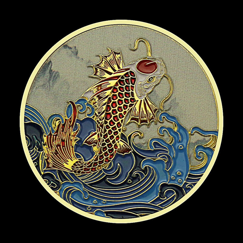 중국어 행운의 동전 멋진 잉어 장식 잉어 기념품 및 선물 골드 도금 방 장식 기념 동전