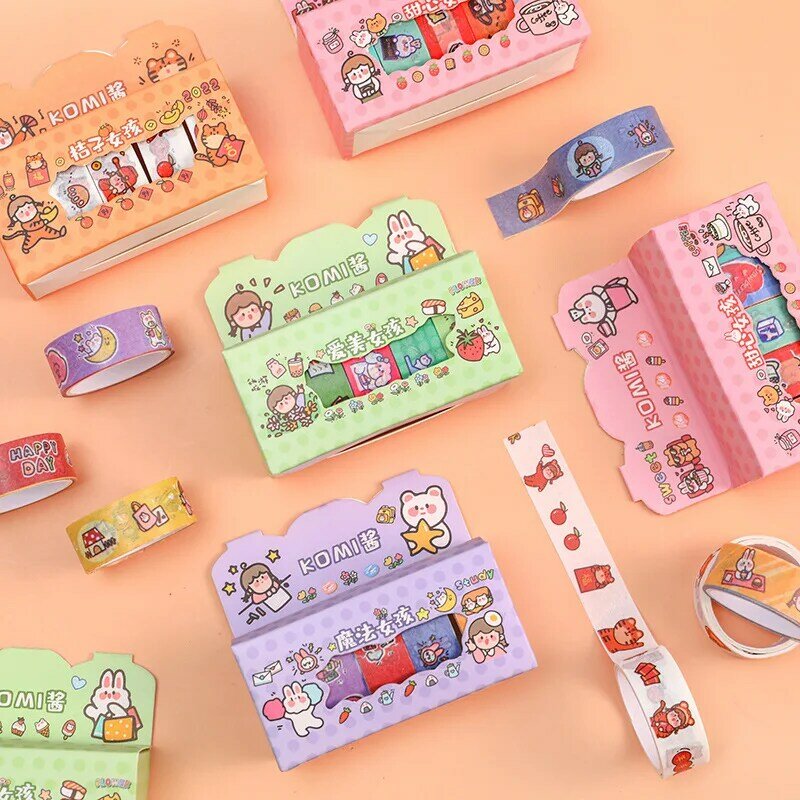 5 rolos/caixa kawaii washi conjunto de fita adesivos decorativos fita adesiva sucata reserva material de papelaria escolar