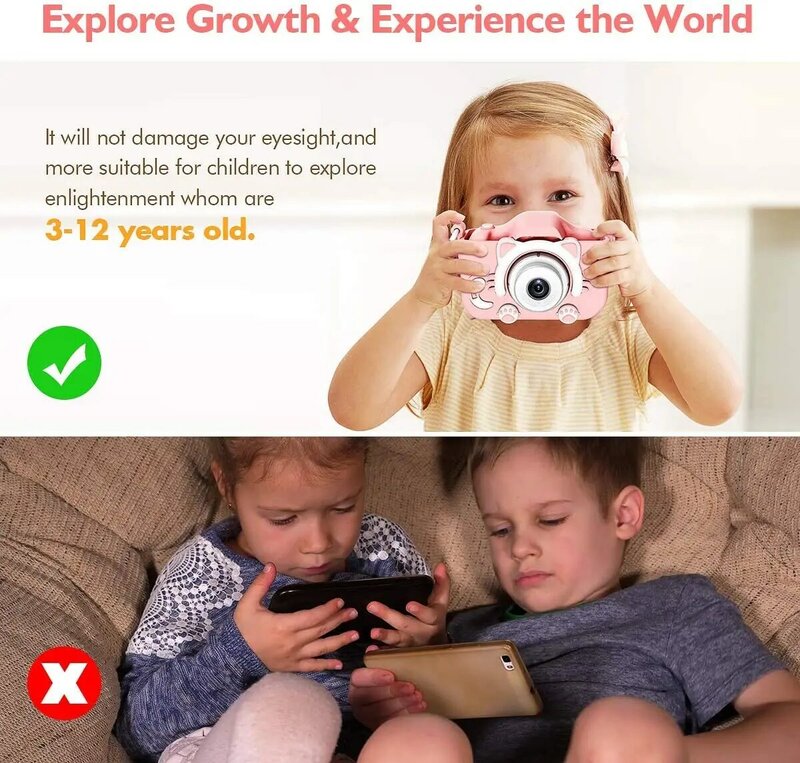 أطفال صورة شخصية كاميرا رقمية عيد ميلاد لعبة هدية مع 1080P فيديو 32GB بطاقة لمدة 3-12 سنة الطفل هدية