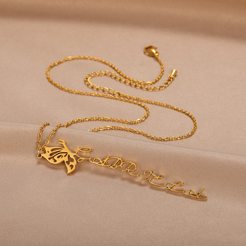 Персонализированные ожерелья с именем бабочки для женщин, любимые ювелирные изделия для девушек, на заказ, курсивное ожерелье-чокер с именной табличкой, ожерелье, подарок для лучшего друга
