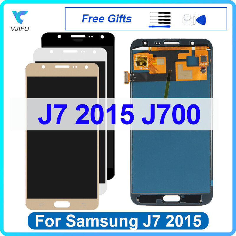 5.5 "J700 LCD สำหรับ Samsung Galaxy J7 2015 J700หน้าจอ J700FJ700H การเปลี่ยนจอแสดงผล LCD Touch Screen Digitizer Assembly