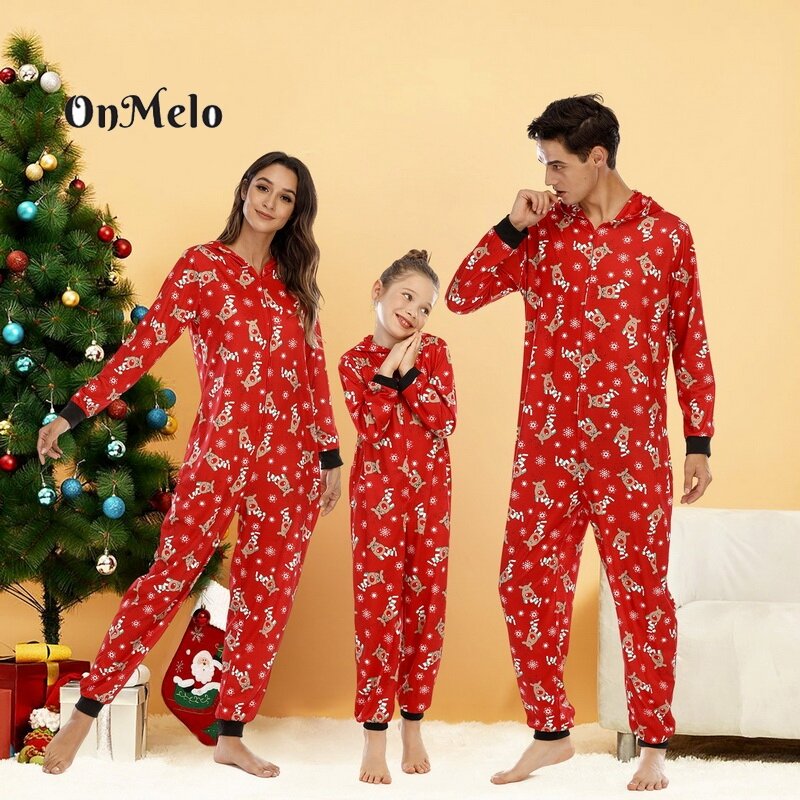 OnMelo Pakaian Keluarga Kembar Natal Baju Monyet Anak Ayah Baju Anak Perempuan Ibu Bayi Setelan Piyama Jumpsuit Rusa untuk Keluarga