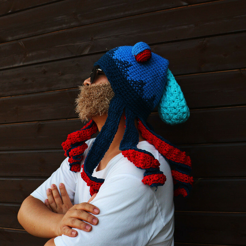 Moda nova criativo hip-hop engraçado polvo mão-tecido chapéu de lã festa de halloween complicado engraçado quente crochê chapéu de lã unisex presente
