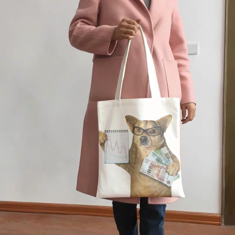Creative Animals Tote Bag Casual Lady Man Unisex Harajuku Funny College Student Storage Phone Pad Book Shoulder Bag