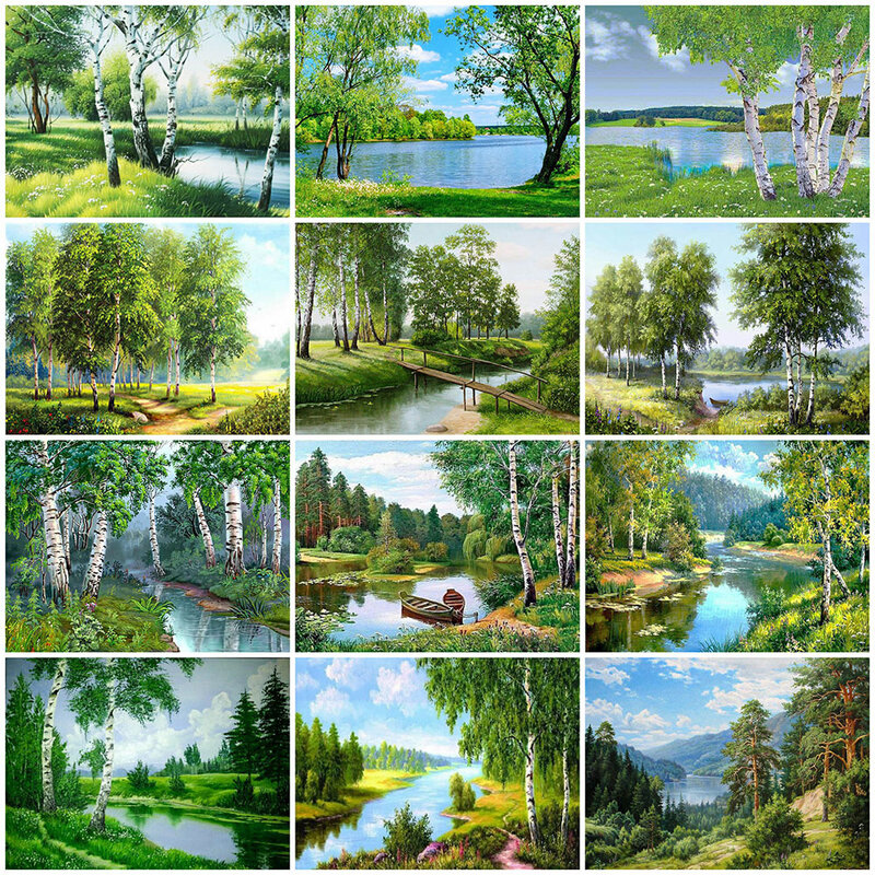 Evershine Berlian Lukisan Pohon Berlian Imitasi Gambar 5D DIY Diamond Bordir Lake Pemandangan Cross Stitch Mosaik Dekorasi Rumah Hadiah