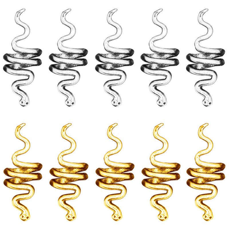 20pcs/Pack Metal Golden Dreadlock Braids Hair Beads Snake Style Hair Rings Tube for DIY Decorate Hair Accessories