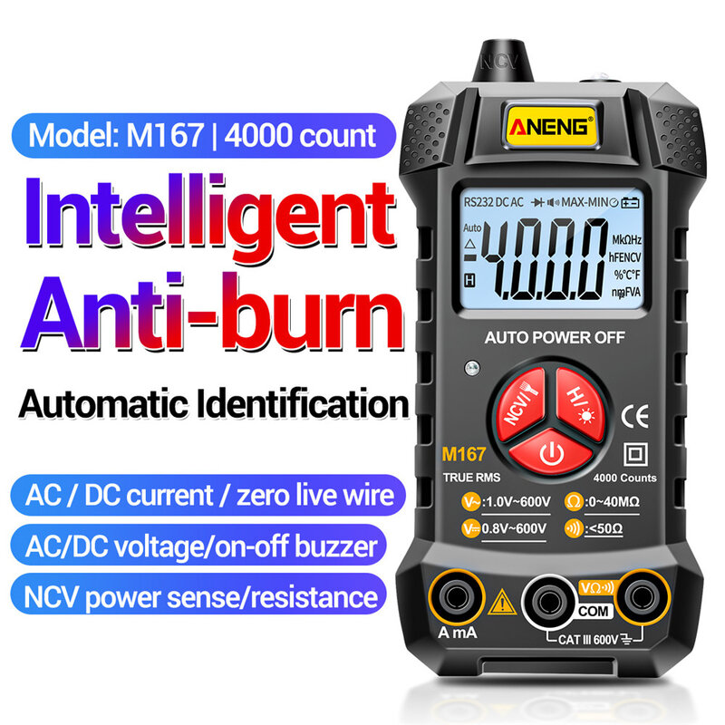 Aneng M167 Multimeter Ac/Dc Professionele Digitale Multimeter Elektrische Instrumenten Tester Auto Multimetro True Rms Ncv Multimete