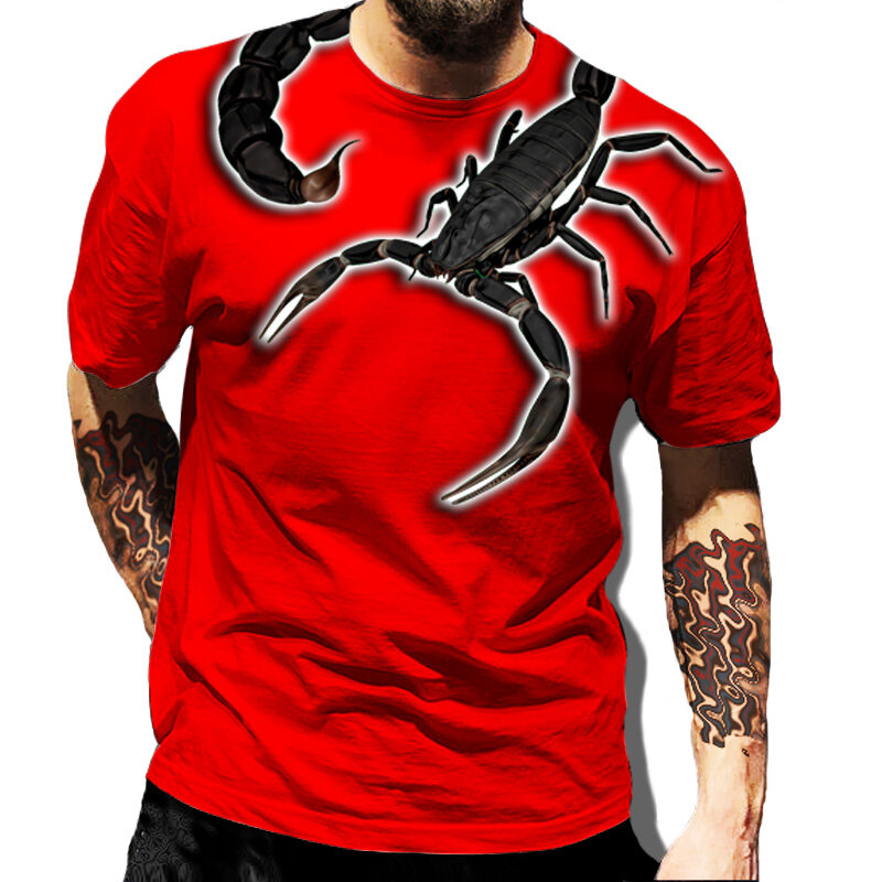 Прямая поставка, мужские футболки, Классическая футболка с 3D-принтом скорпиона, летняя футболка с коротким рукавом в стиле хип-хоп, уличная одежда унисекс