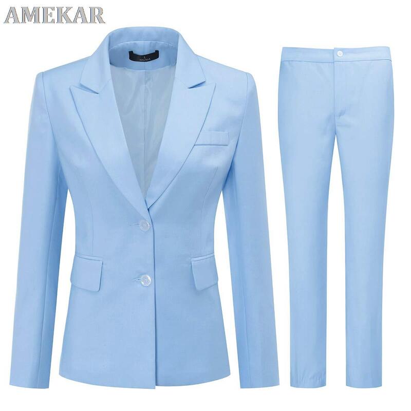 Женский офисный костюм из 2 предметов, блейзер на одной пуговице и брюки, женский модный дизайн, приталенный деловой Блейзер, деловая одежда
