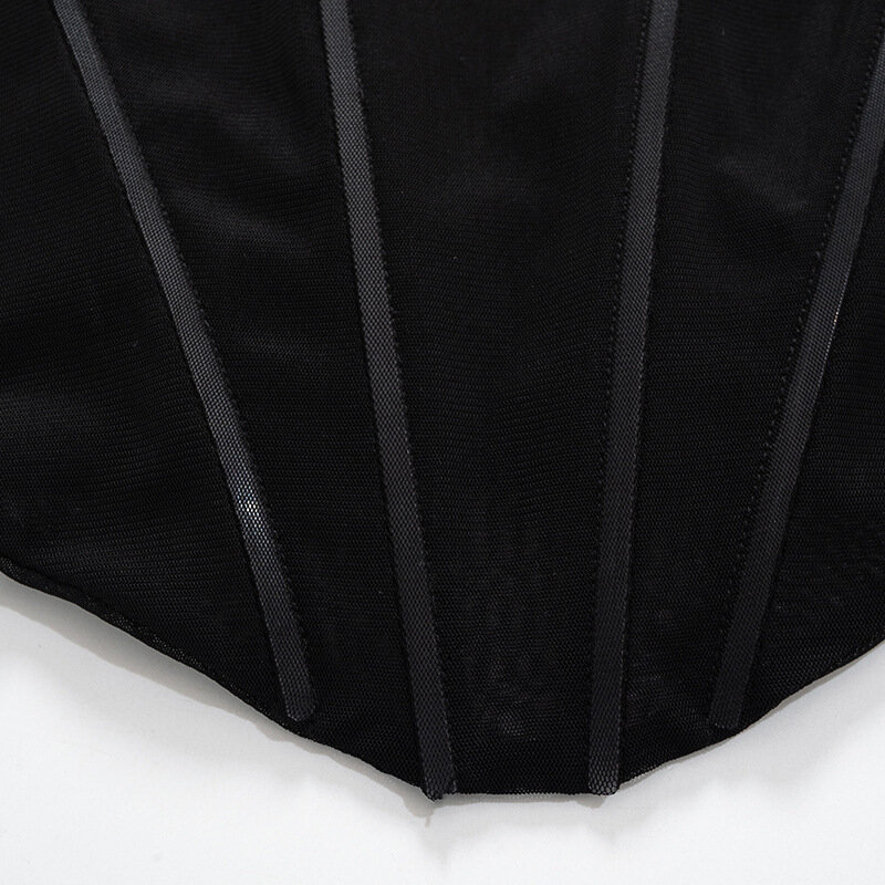 Wishyear 2022 See Through Mesh Set da 2 pezzi per donna corsetto Top e pantaloncini Sexy Clubwear completi coordinati neri