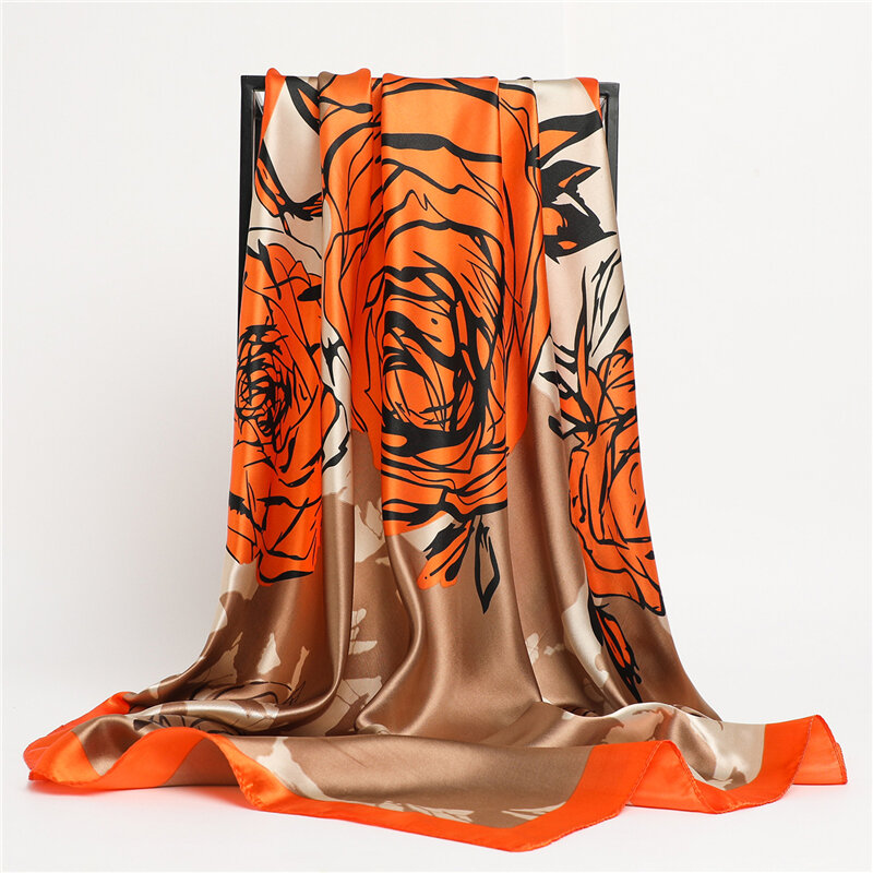 Женский атласный шарф-платок, модный мусульманский шарф-платок с принтом в виде Розы, 2022