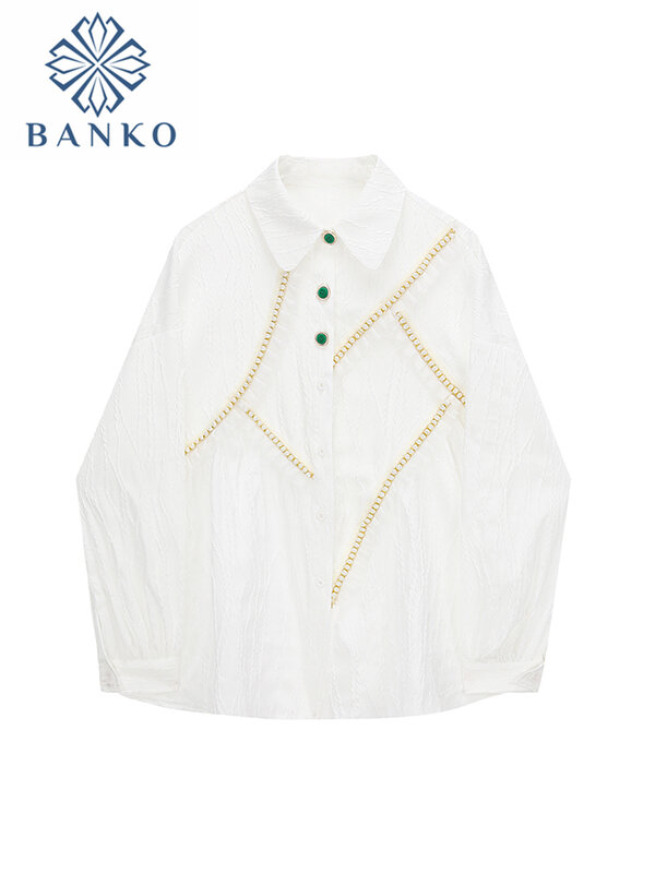 Blusa con cuello vuelto para mujer, camisa de manga larga con estampado de perlas, informal, elegante, Vintage