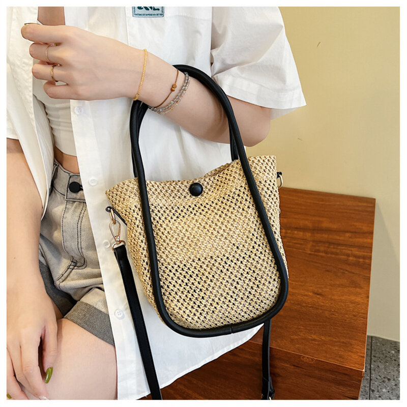 Summer Fashion Crossbody Shoulder Bags for Women Casual Straw Purse Underarm Bucket Handbag