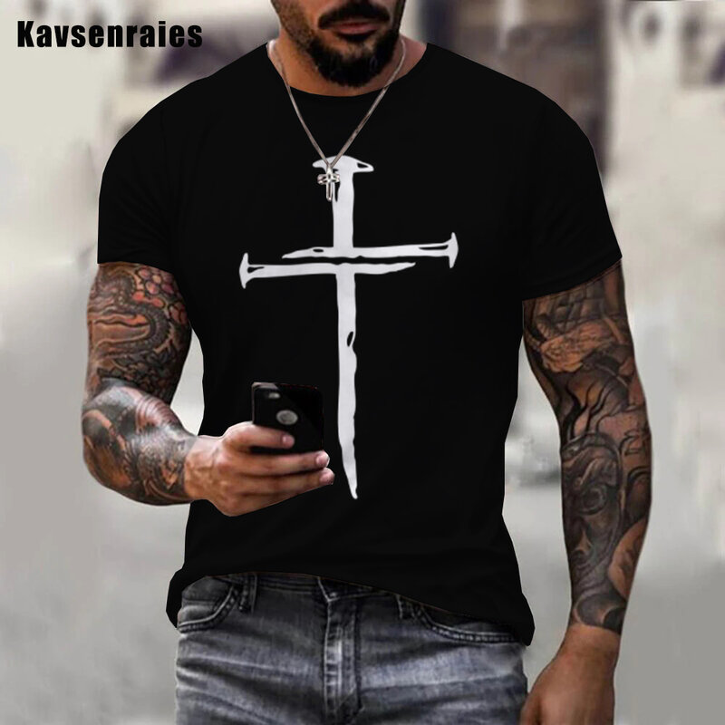 T-shirt manches courtes col rond pour homme et femme, Streetwear, décontracté, surdimensionné, Harajuku, à la mode, avec jésus Christ Cross imprimé en 3D, 2022