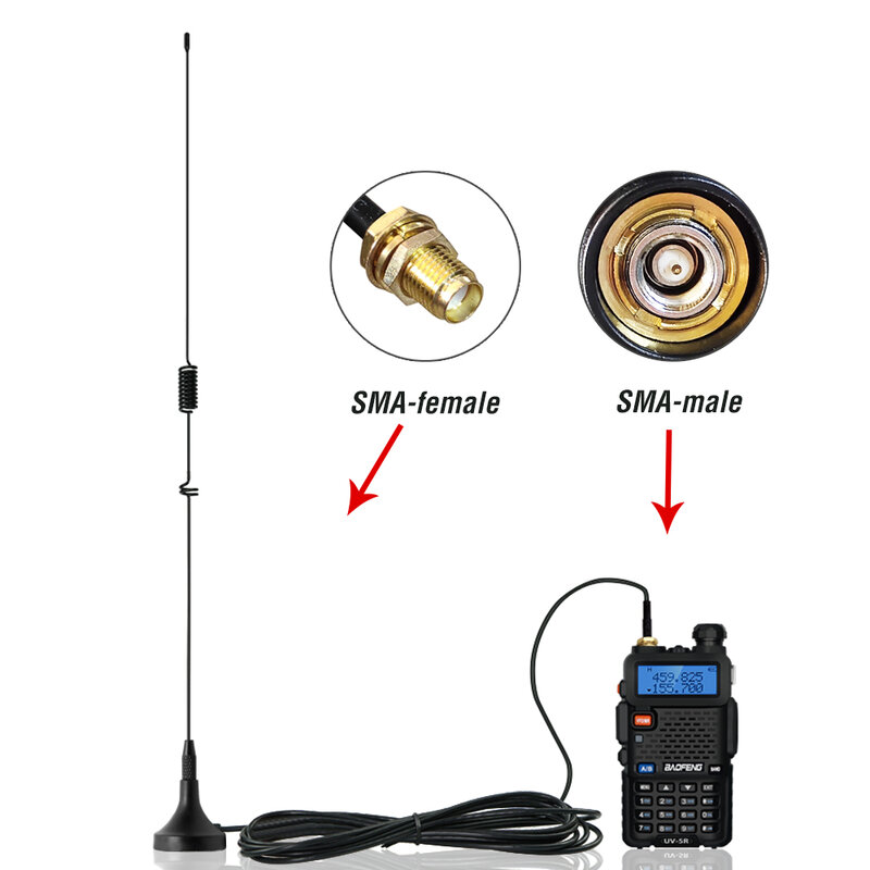 Antena do carro UT-106 sma-veículo magnético fêmea hf montado antena para baofeng 888s uv5r UV-82 walkie talkie nagoya rádio em dois sentidos